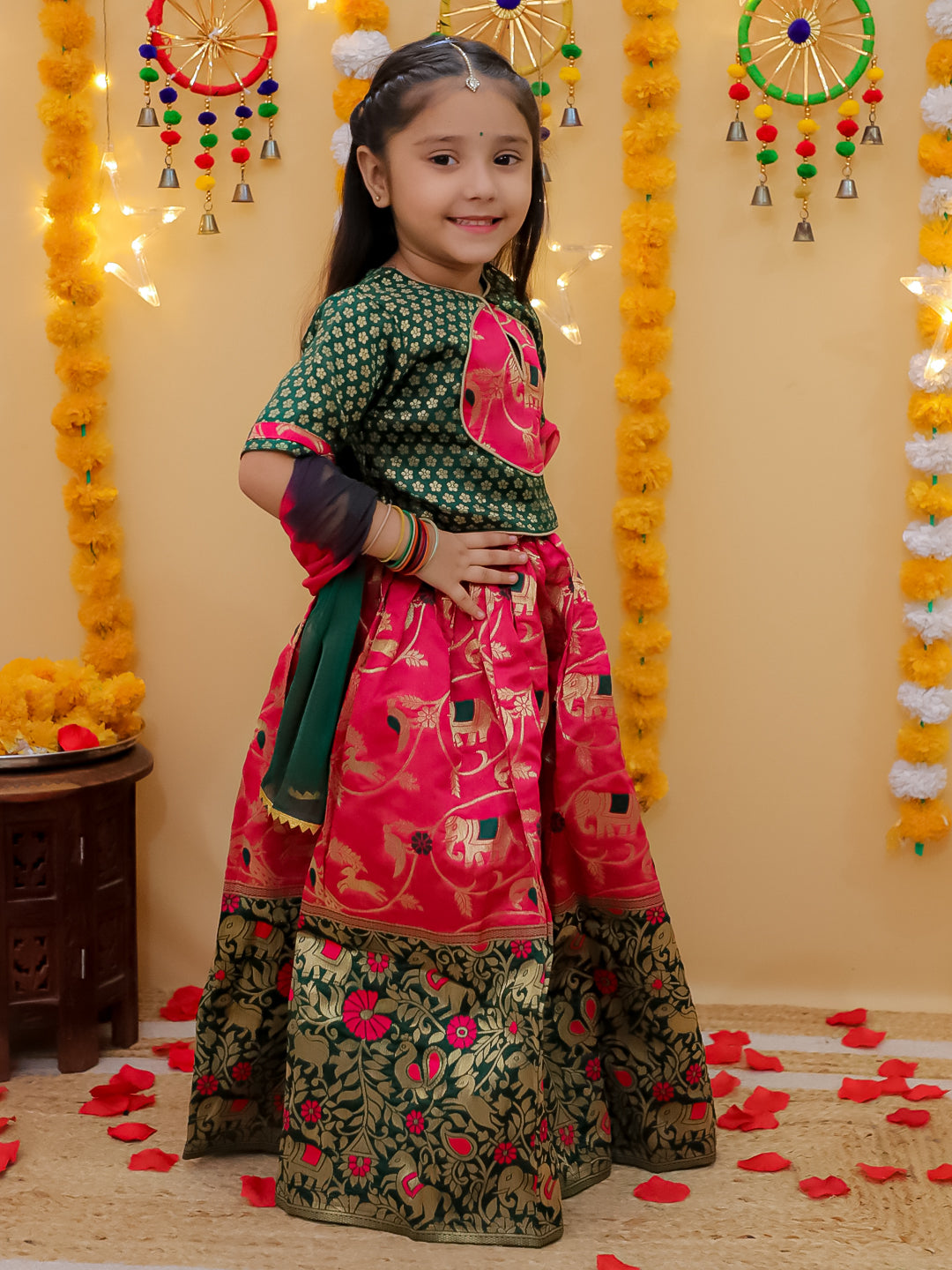 Lehenga Choli Set for Girls - Green | BD24LC82GRA | DesiQlo