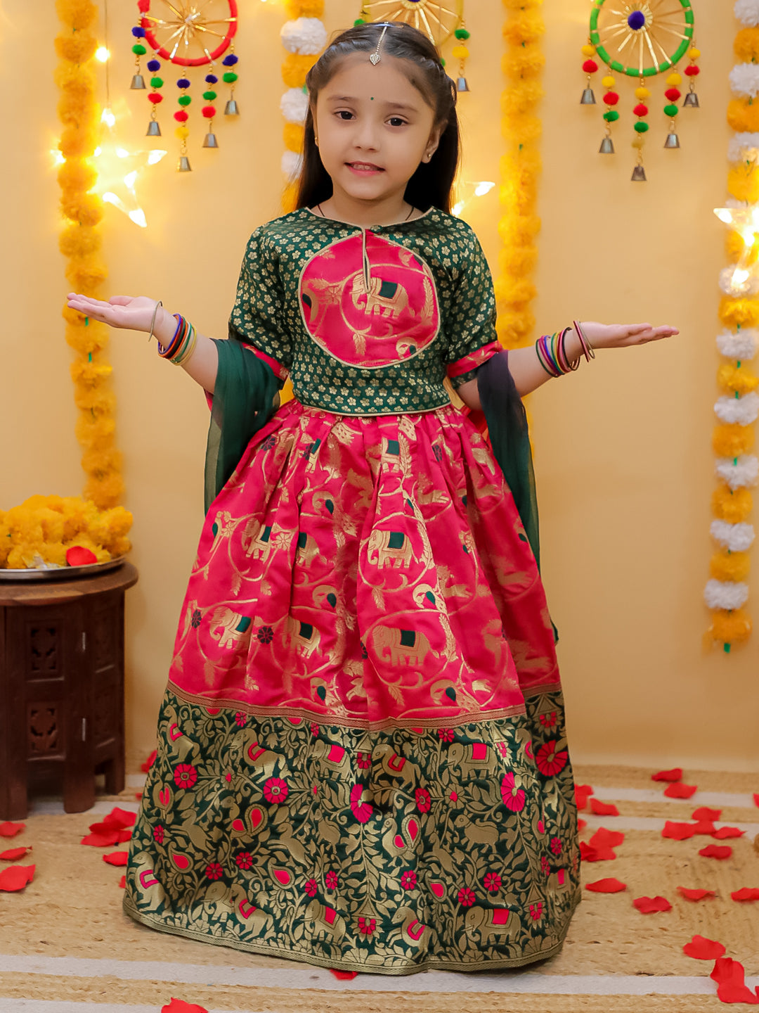 Lehenga Choli Set for Girls - Green | BD24LC82GRA | DesiQlo