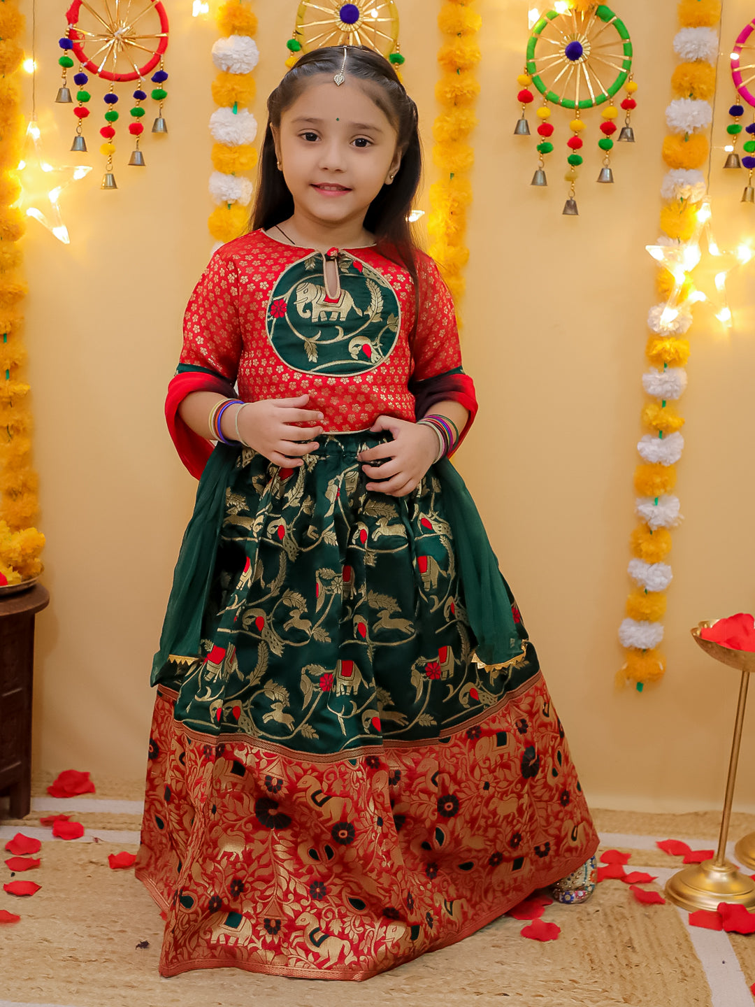 Lehenga Choli Set for Girls - Red | BD24LC82RDA