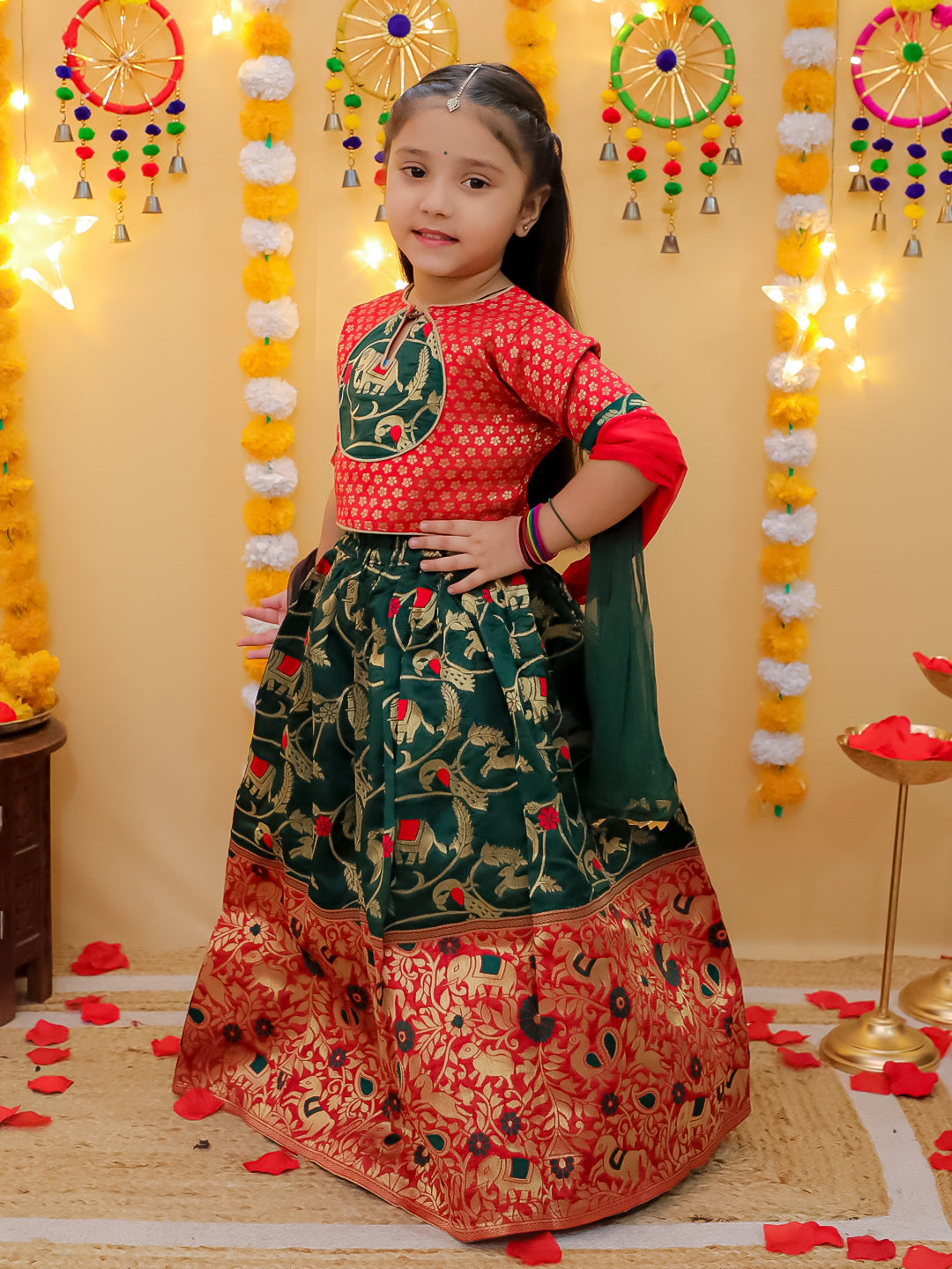 Lehenga Choli Set for Girls - Red | BD24LC82RDA | DesiQlo