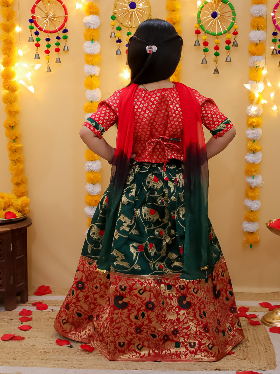 Lehenga Choli Set for Girls - Red | BD24LC82RDA | DesiQlo
