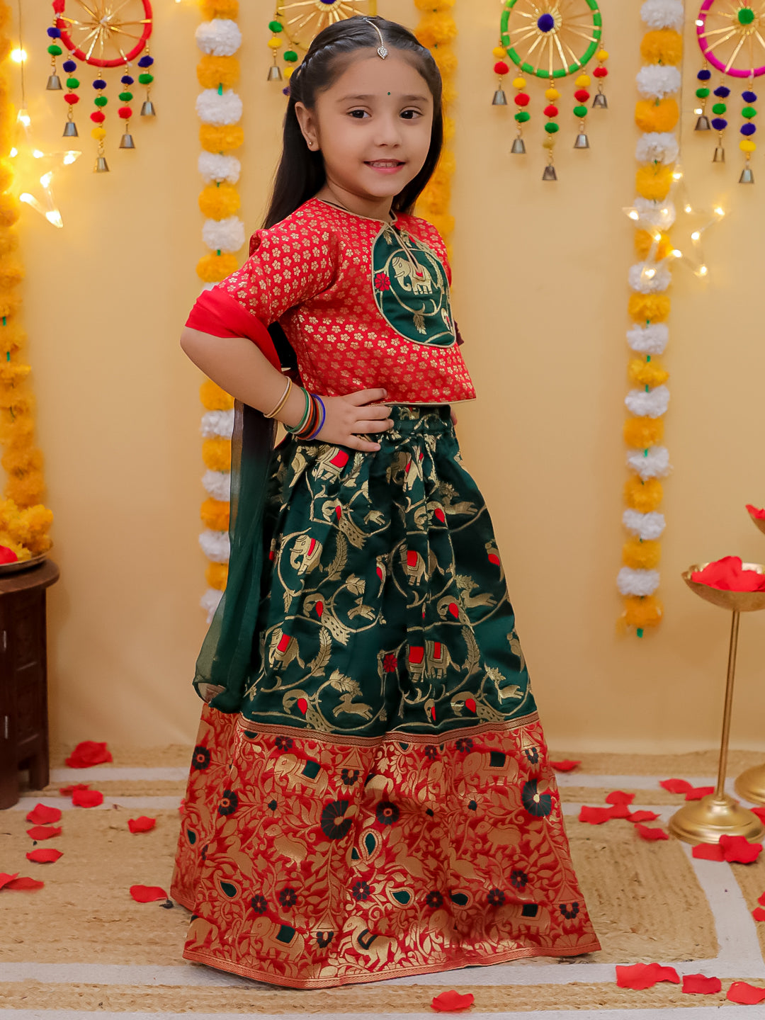 Lehenga Choli Set for Girls - Red | BD24LC82RDA | DesiQlo
