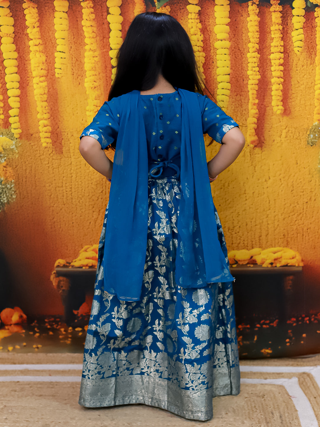 Chanderi Lehenga Choli Set for Girls - Sky Blue | BD24LC83BLB | DesiQlo