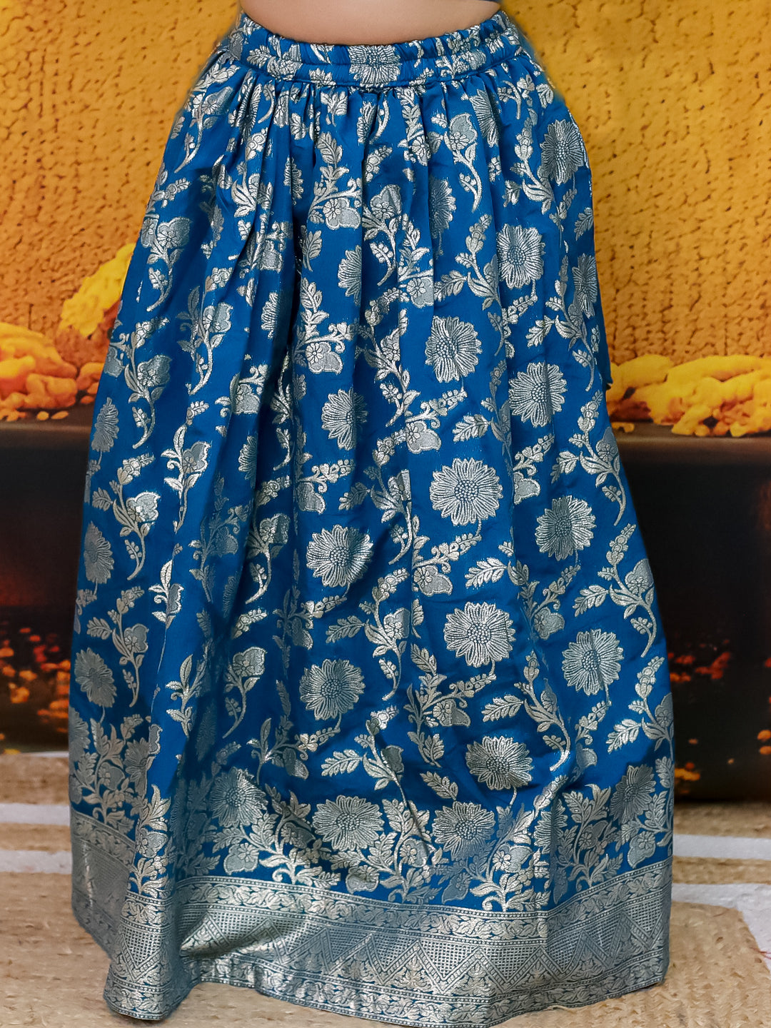 Chanderi Lehenga Choli Set for Girls - Sky Blue | BD24LC83BLB | DesiQlo