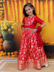 Chanderi Lehenga Choli Set for Girls - Maroon | BD24LC83RDB