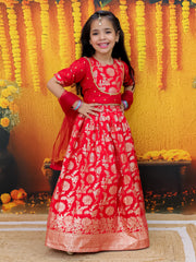 Chanderi Lehenga Choli Set for Girls - Maroon | BD24LC83RDB