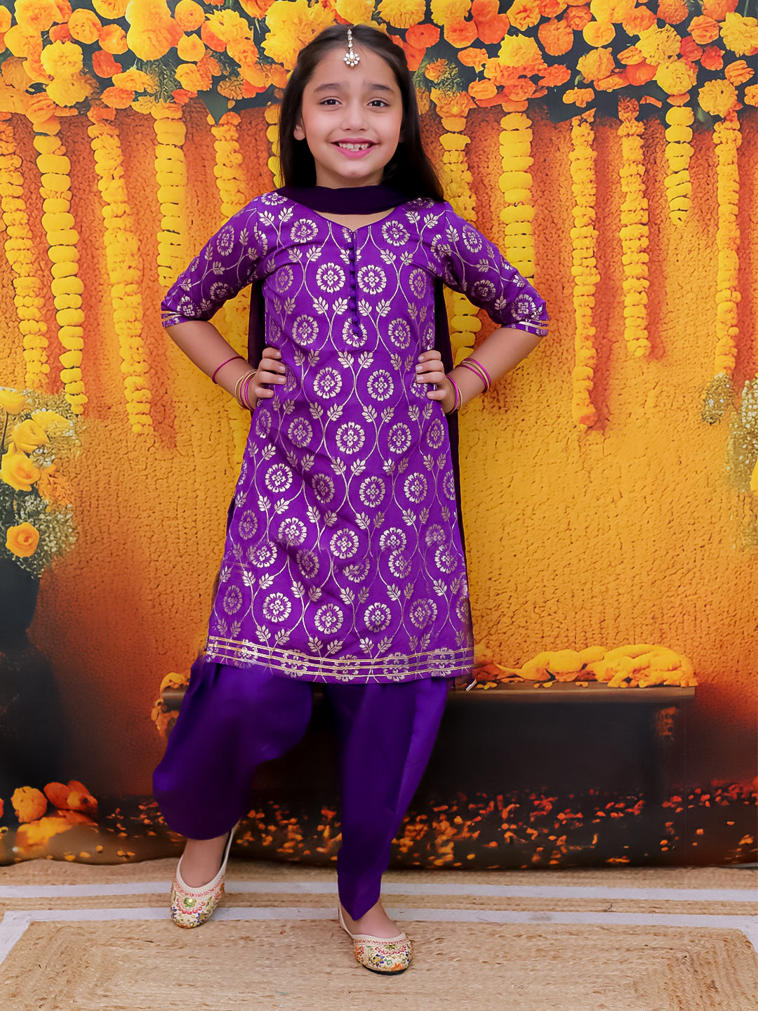Chanderi Ethnic Suit Set for Girls - Purple | BD24SU61PRB