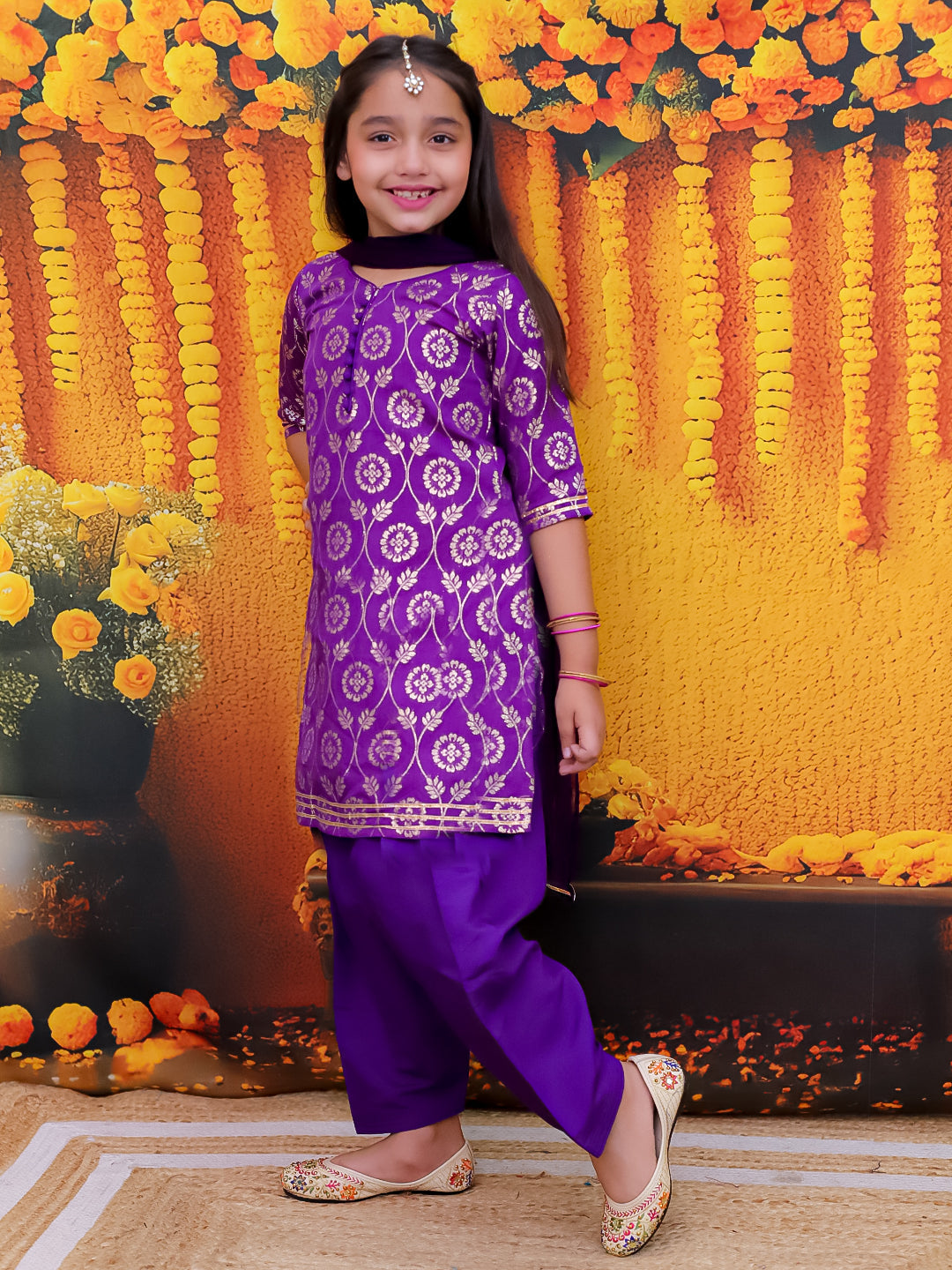 Chanderi Ethnic Suit Set for Girls - Purple | BD24SU61PRB | DesiQlo