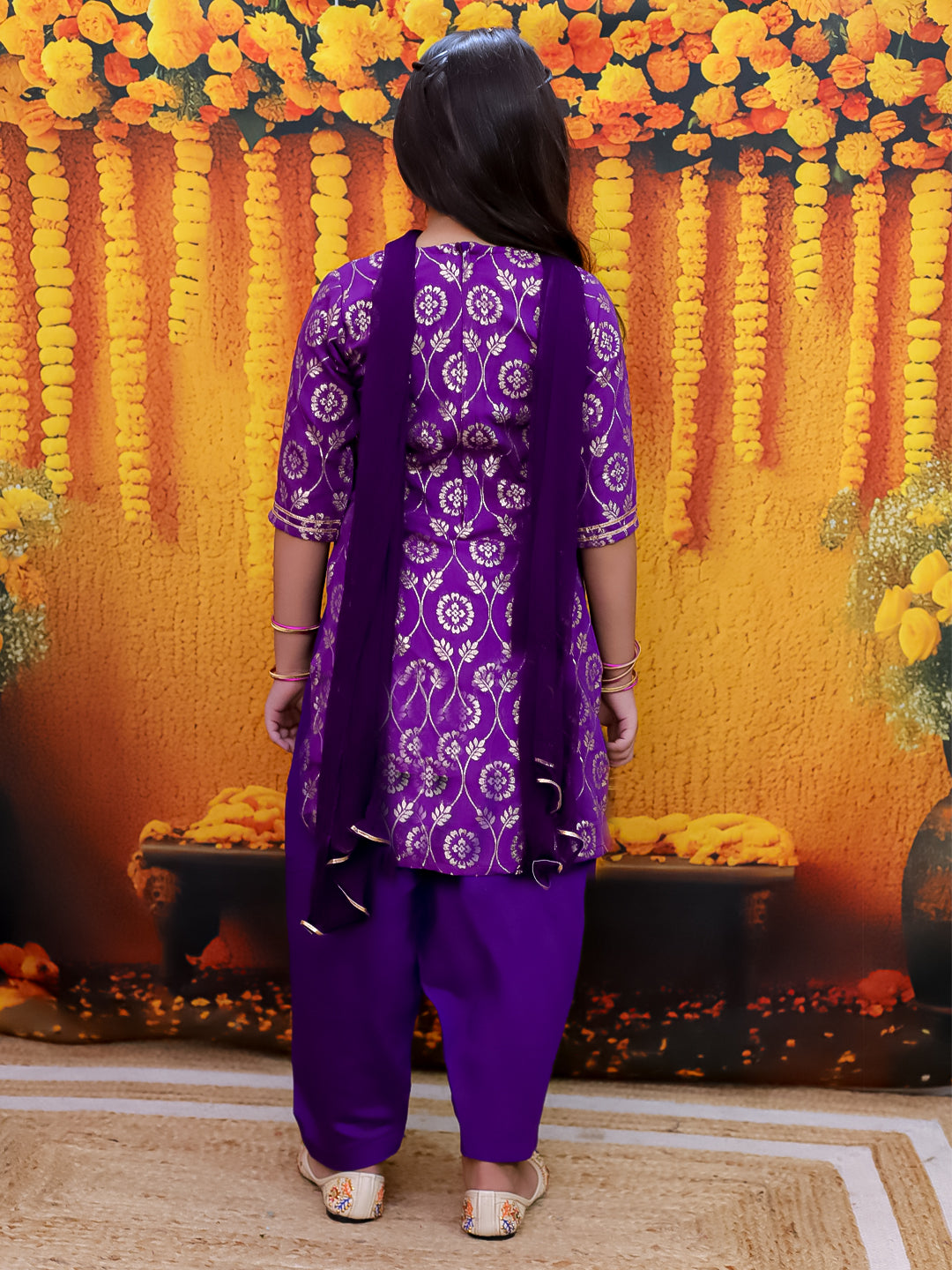 Chanderi Ethnic Suit Set for Girls - Purple | BD24SU61PRB | DesiQlo