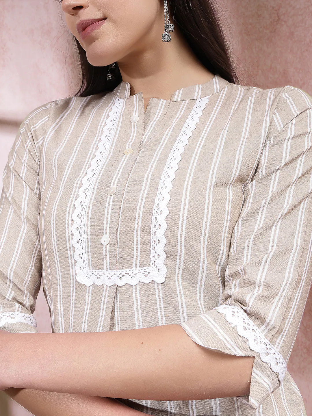 Striped Cotton Blend Indian Kurta for Women | Office Wear