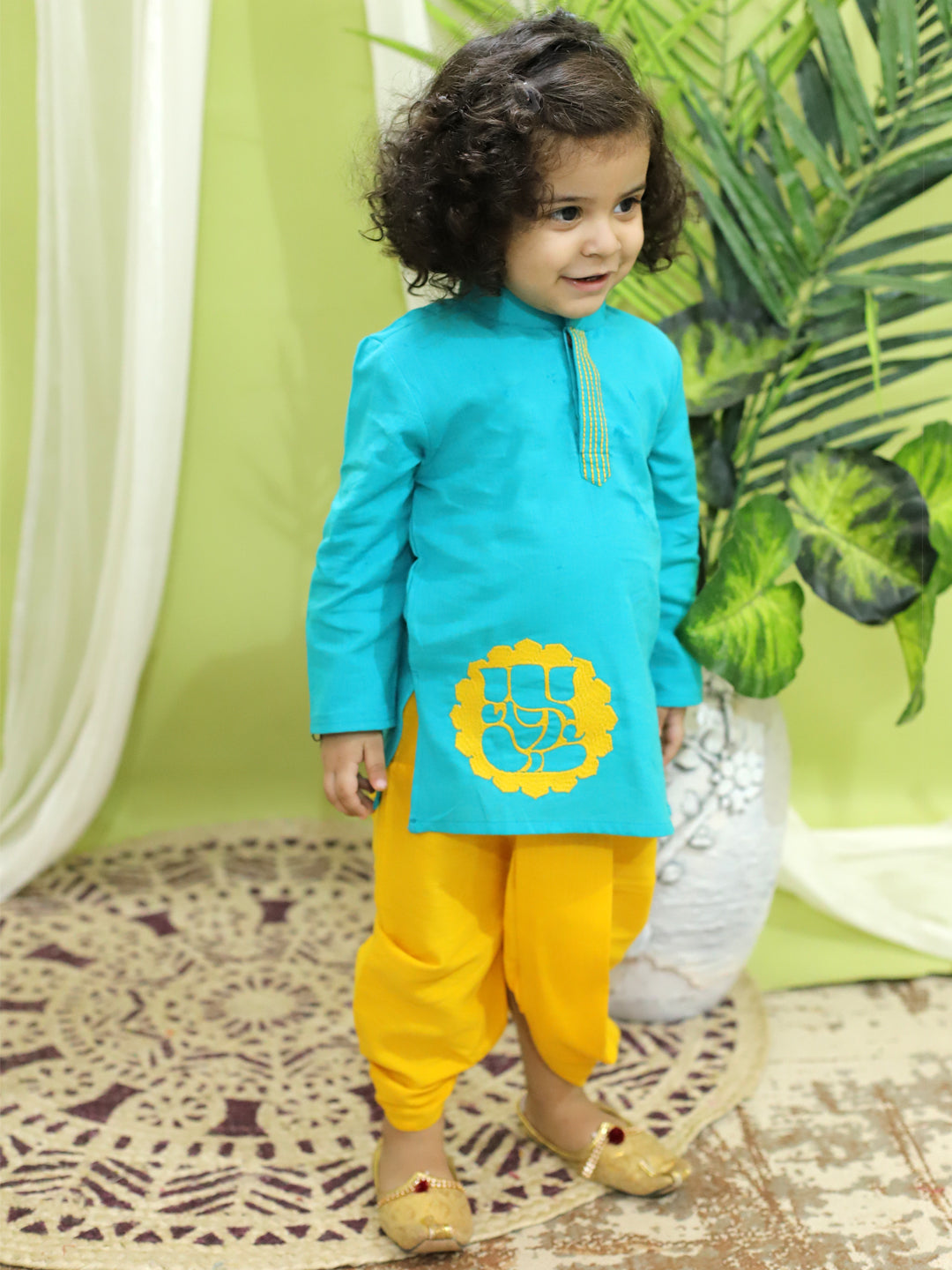 Cotton Dhoti Kurta Set for Boys - Green | BG23DK52GRA | DesiQlo