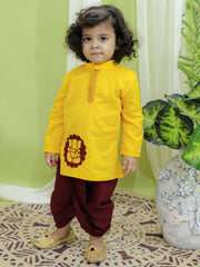 Cotton Dhoti Kurta Set for Boys - Yellow | BG23DK52YWA