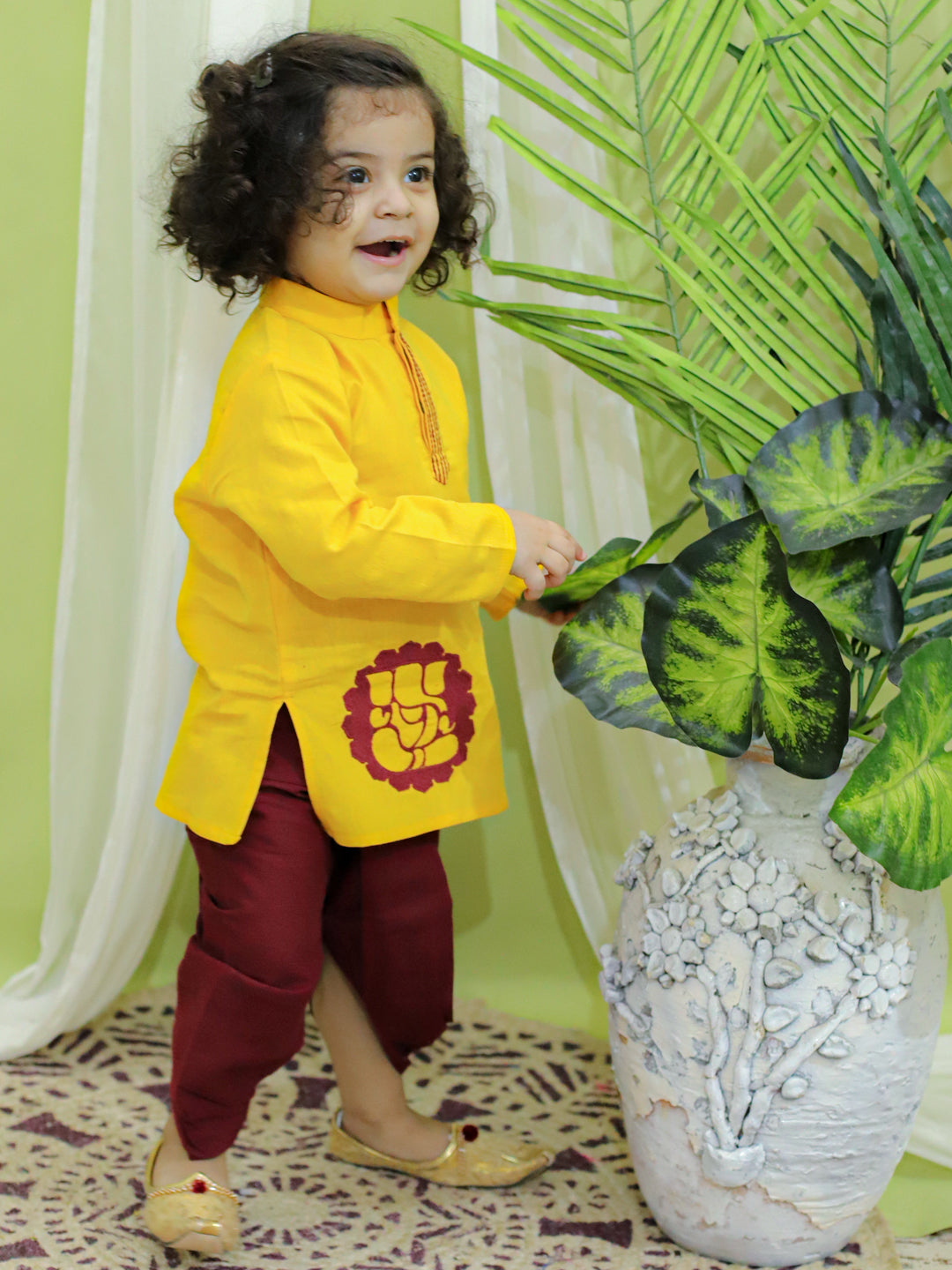 Cotton Dhoti Kurta Set for Boys - Yellow | BG23DK52YWA | DesiQlo