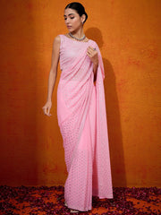 Women's Georgette Pink Embellished Designer Saree With Blouse Piece-BGOLI1001
