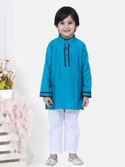 Cotton Flax Kurta Pajama Set for Kids - Teal | BH23KP41TLA