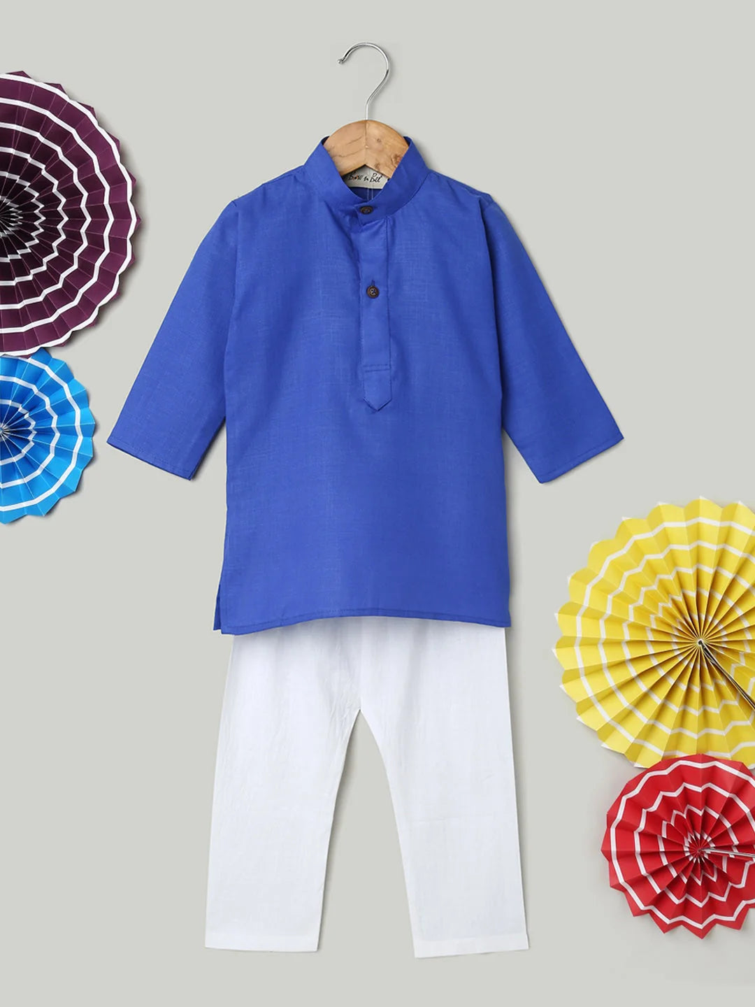 Mandarin Collar Cotton Kurta pajama-Blue-BH23KP42BLB