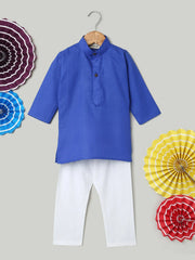 Mandarin Collar Cotton Kurta pajama-Blue-BH23KP42BLB