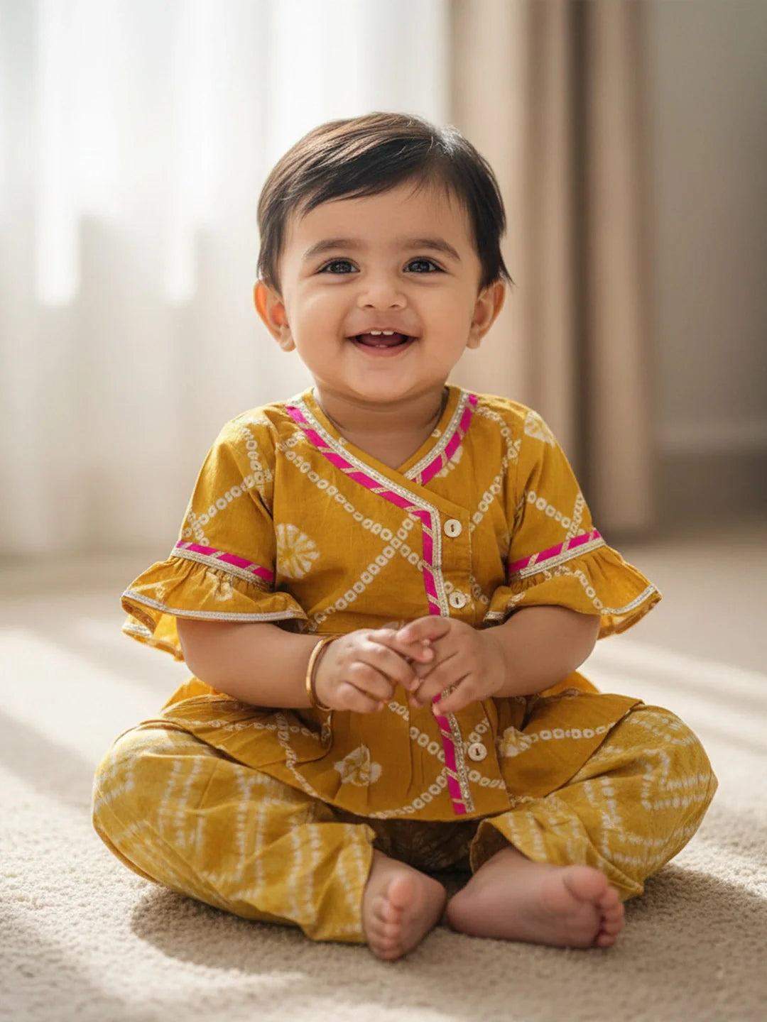 Indo Western Set for Girls - Mustard | BH26IN65MSA | DesiQlo