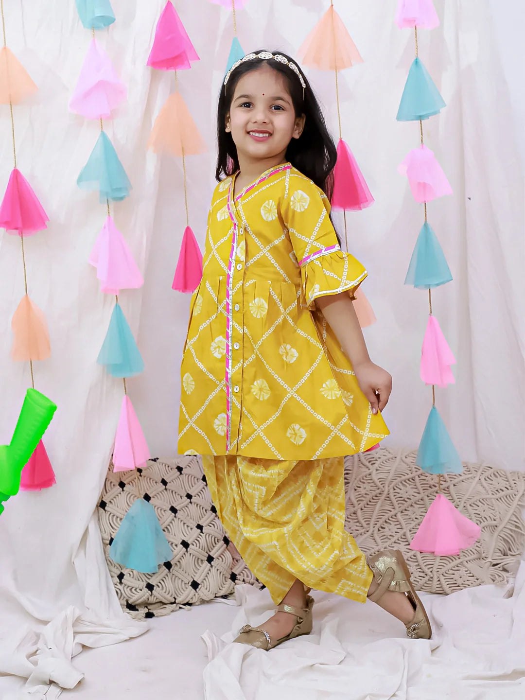 Indo Western Set for Girls - Mustard | BH26IW03MSA | DesiQlo