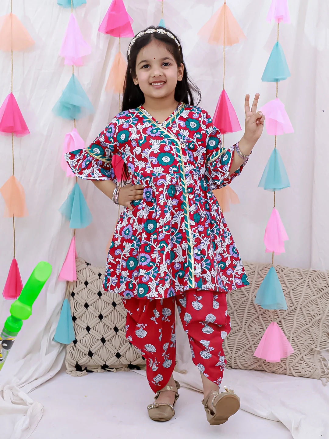 Indo Western Set for Girls - Red | BH26IW03RDA | DesiQlo