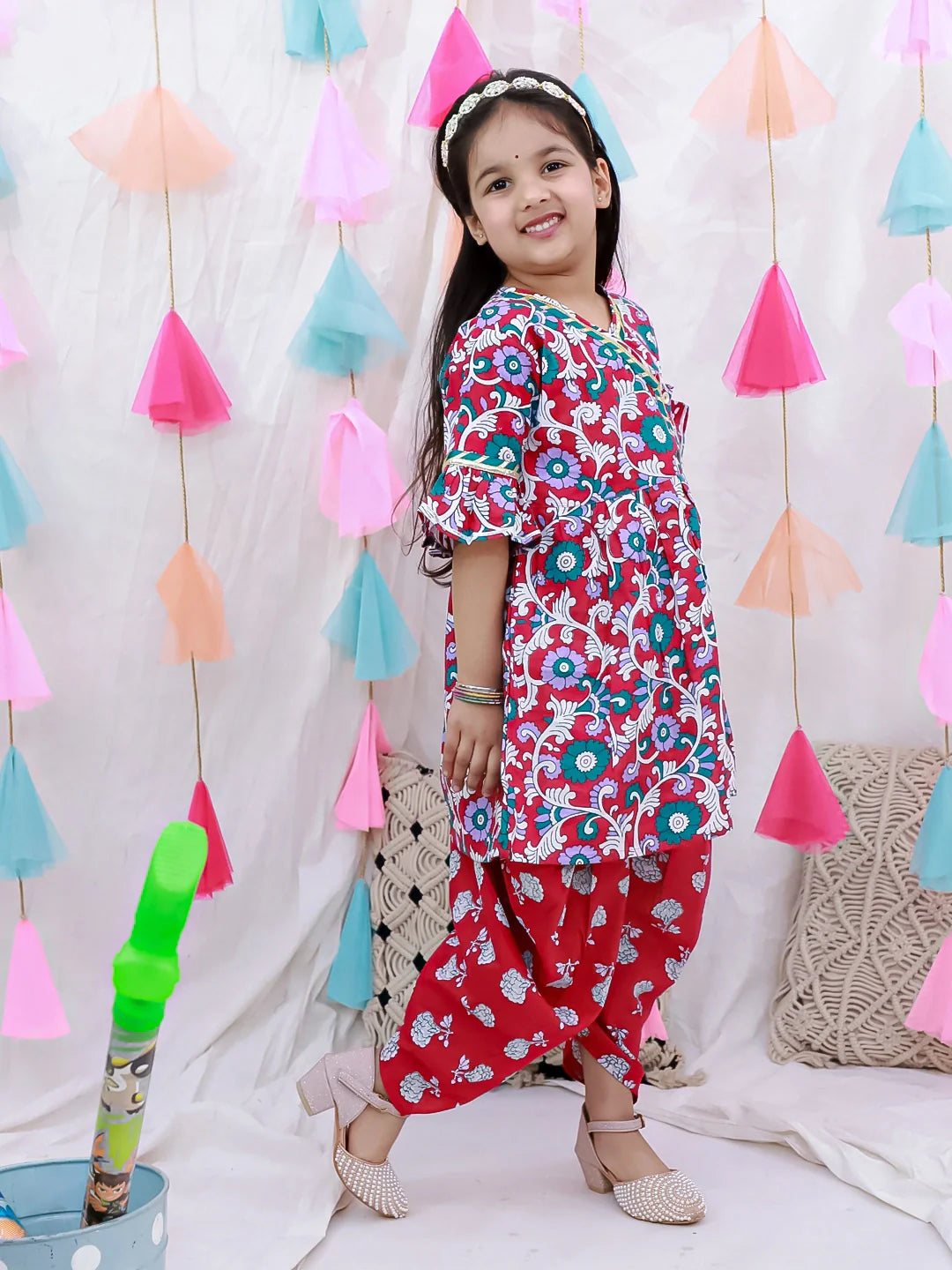 Indo Western Set for Girls - Red | BH26IW03RDA | DesiQlo