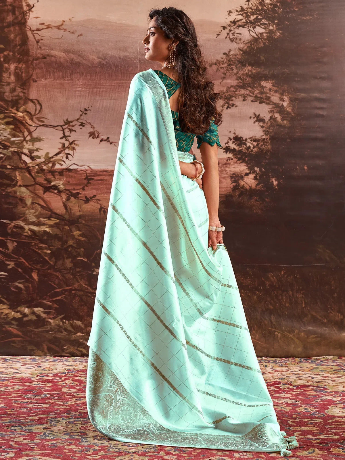 Women's  Blend Light Blue Woven Design Designer Saree With Blouse Piece-BHGYA1005