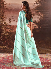Women's  Blend Light Blue Woven Design Designer Saree With Blouse Piece-BHGYA1005