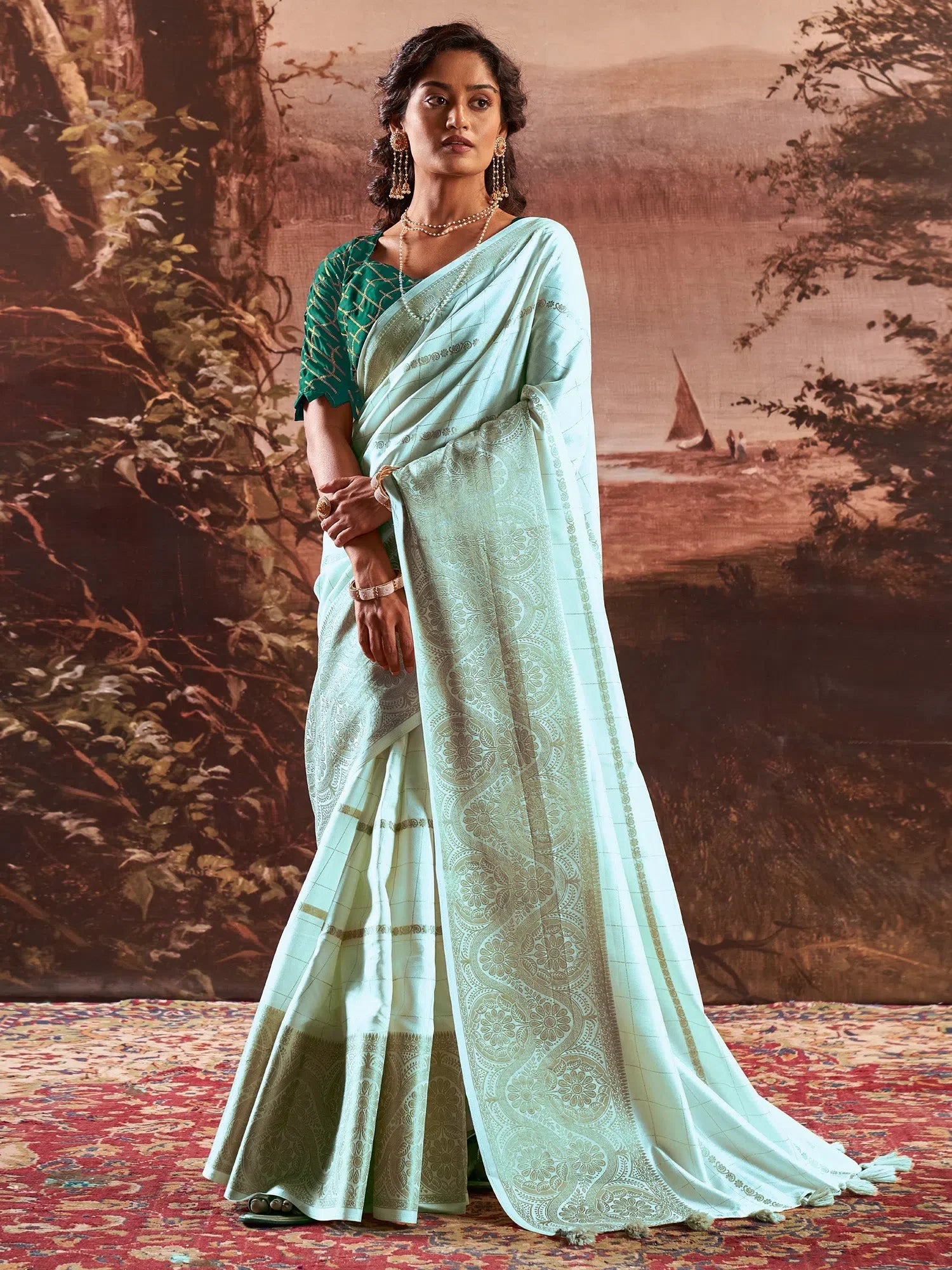 Light Blue Designer Sarees India with Blouse - BHGYA1005