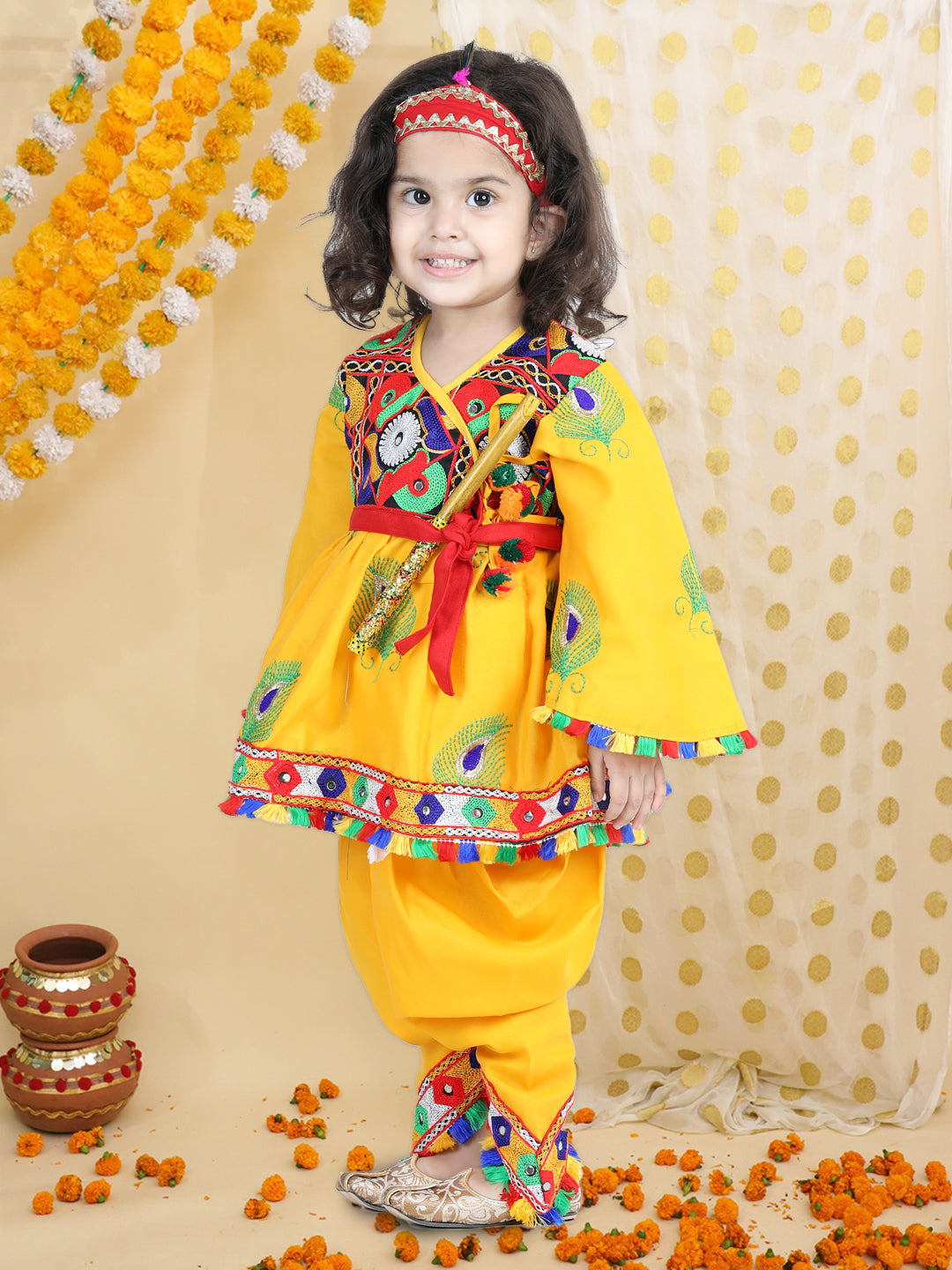 Cotton Blend Ethnic Suit Set for Girls - Yellow | BJ23IW19YWA