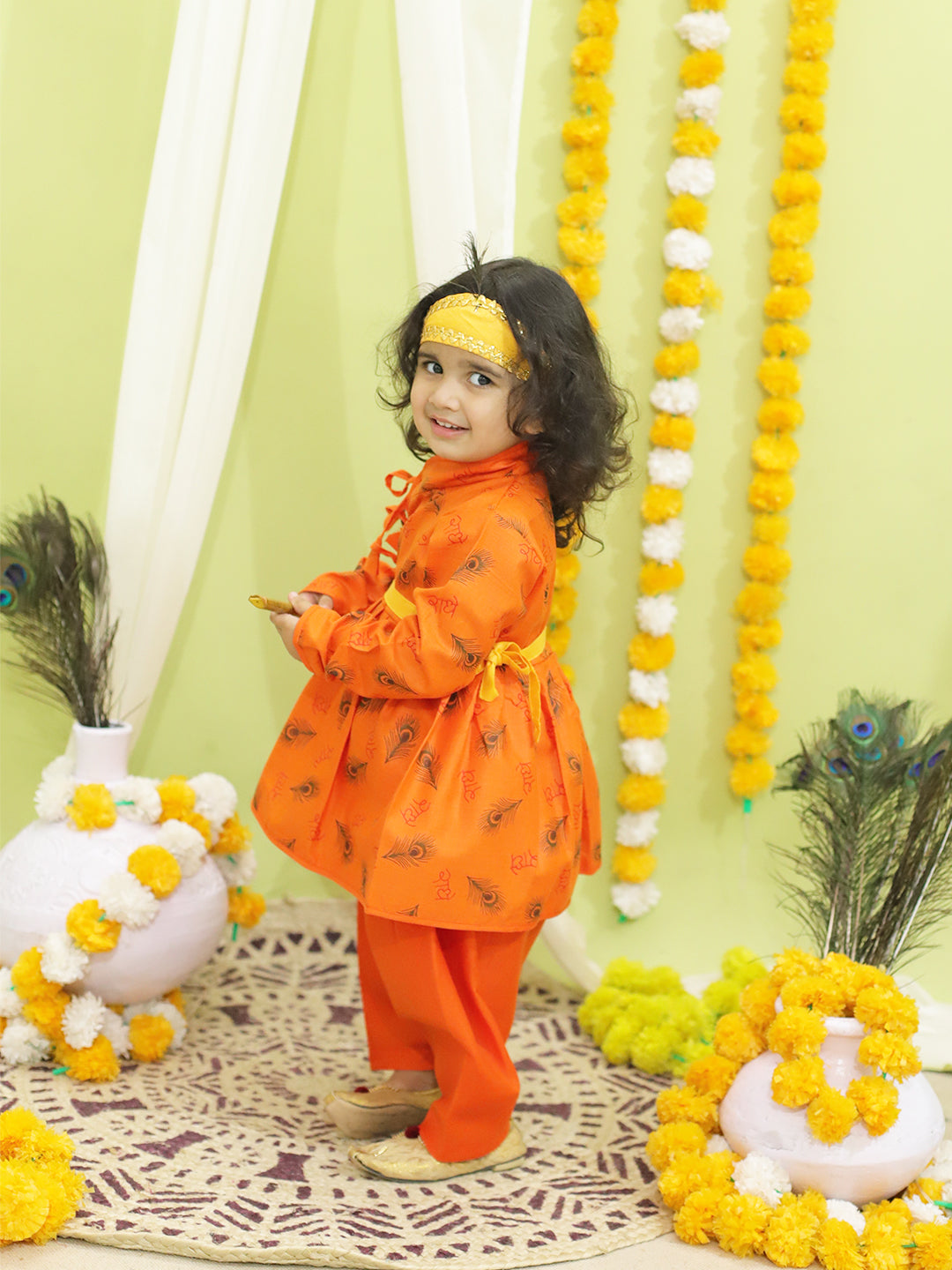 Cotton Blend Dhoti Kurta Set for Kids - Orange | BJ23DK17ORA | DesiQlo