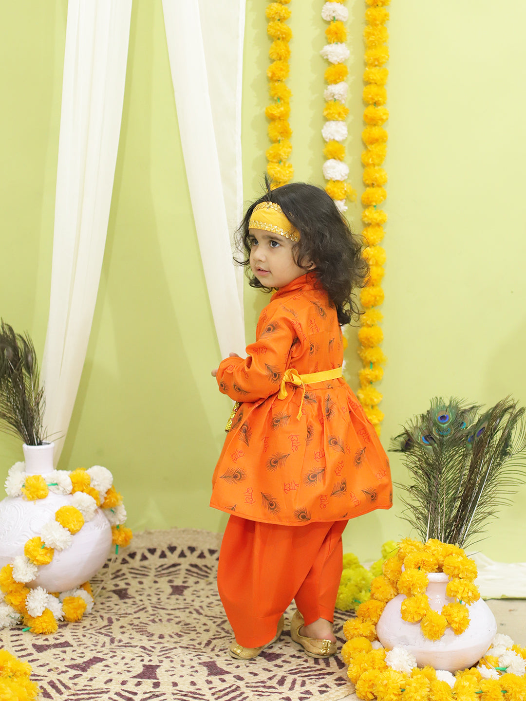 Cotton Blend Dhoti Kurta Set for Kids - Orange | BJ23DK17ORA | DesiQlo