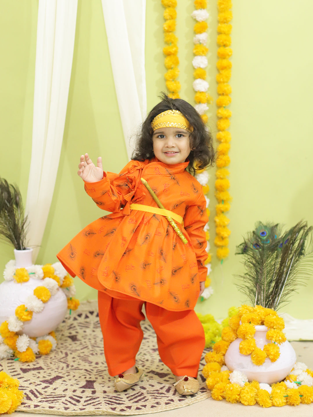 Cotton Blend Dhoti Kurta Set for Kids - Orange | BJ23DK17ORA | DesiQlo