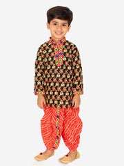 Cotton Dhoti Kurta Set for Boys - Black | BJ23DK51BKA