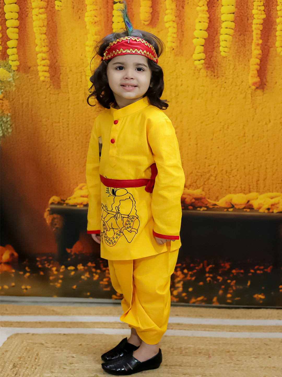 Cotton Dhoti Kurta Set for Kids - Yellow | BJ24DK20YWA | DesiQlo