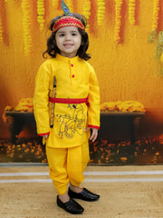 Cotton Dhoti Kurta Set for Kids - Yellow | BJ24DK20YWA