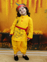 Cotton Dhoti Kurta Set for Kids - Yellow | BJ24DK20YWA