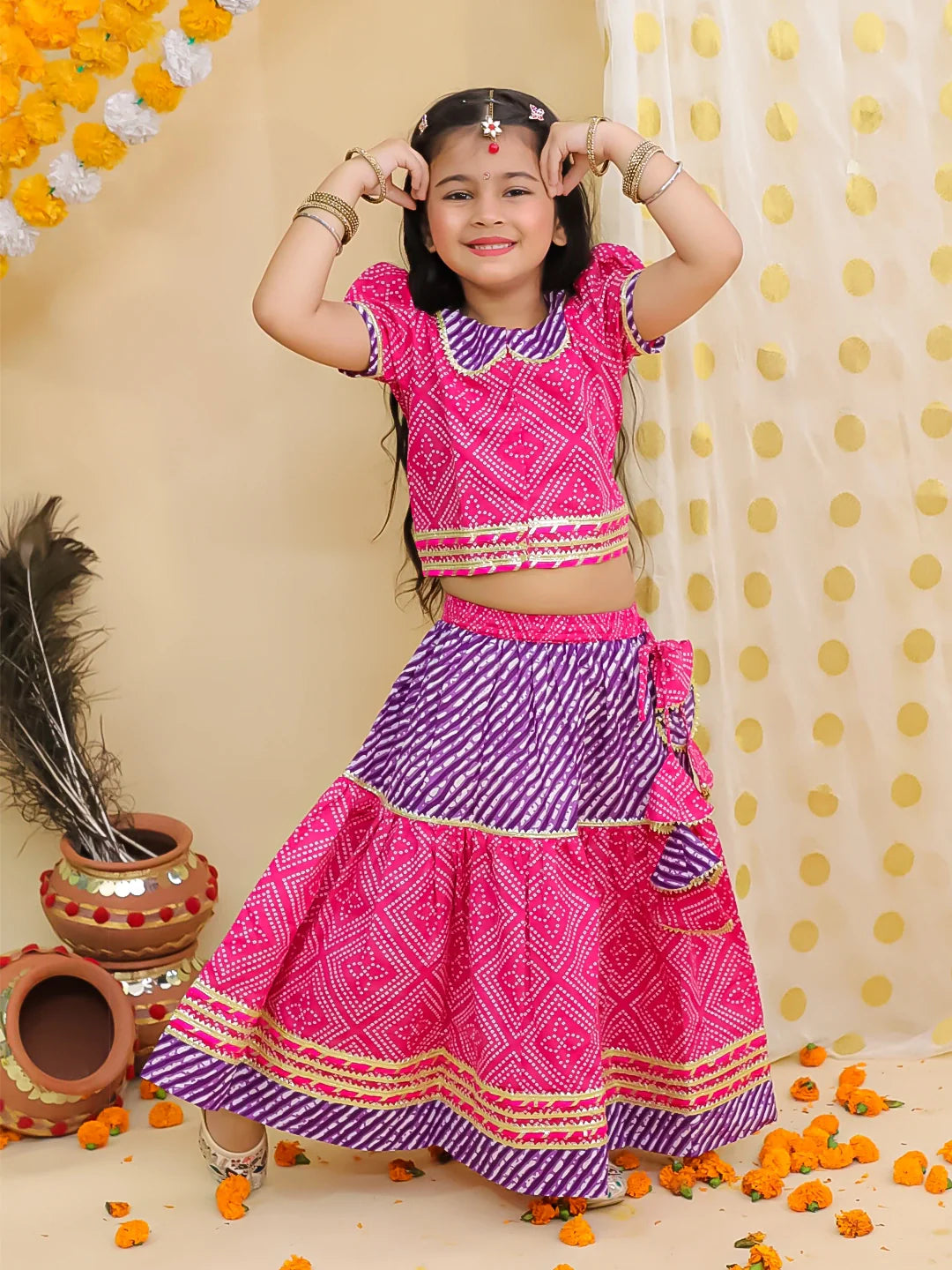 Lehenga Choli Set for Girls - Pink | BJ25LC02PIA | DesiQlo