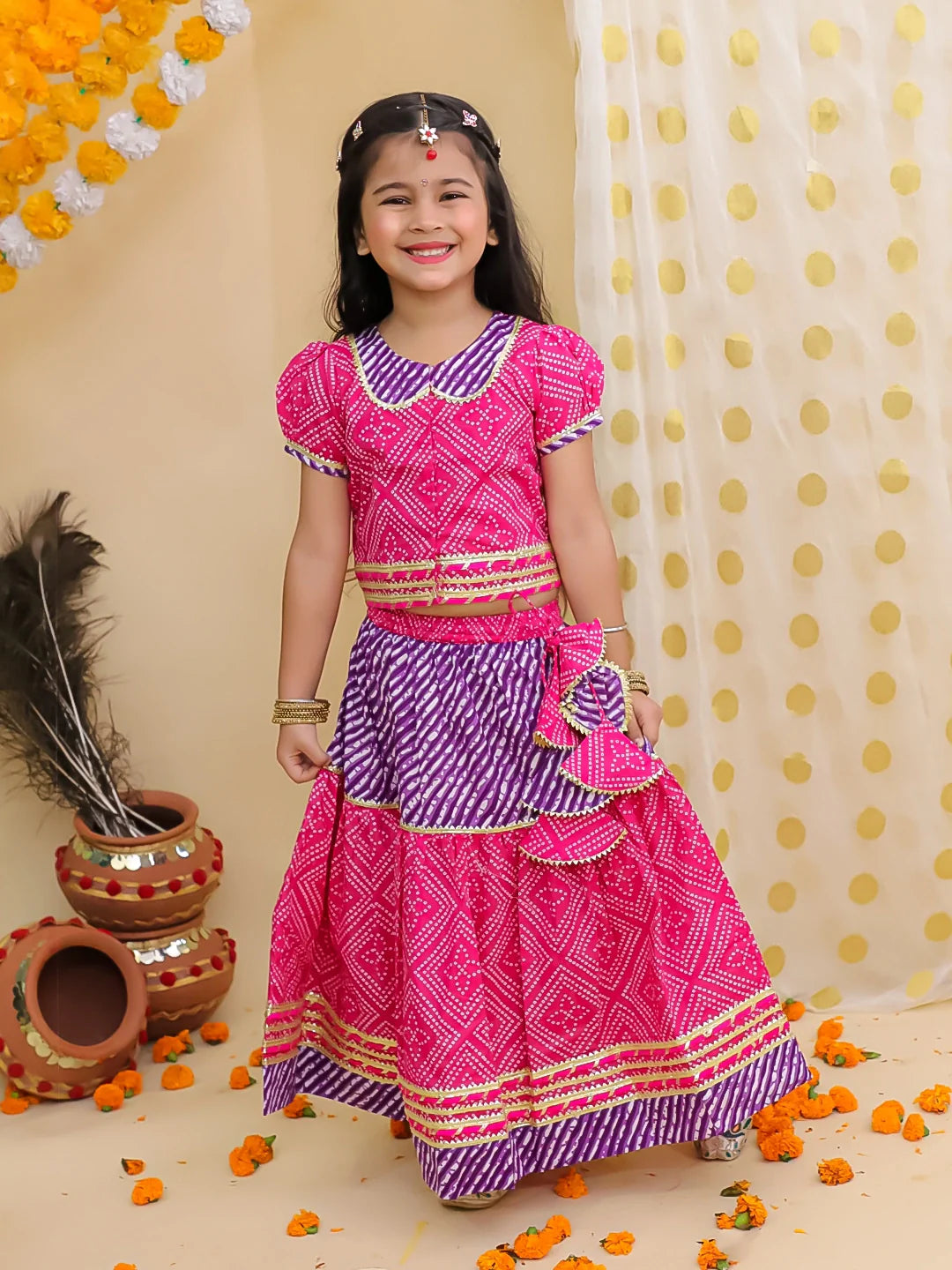 Lehenga Choli Set for Girls - Pink | BJ25LC02PIA | DesiQlo