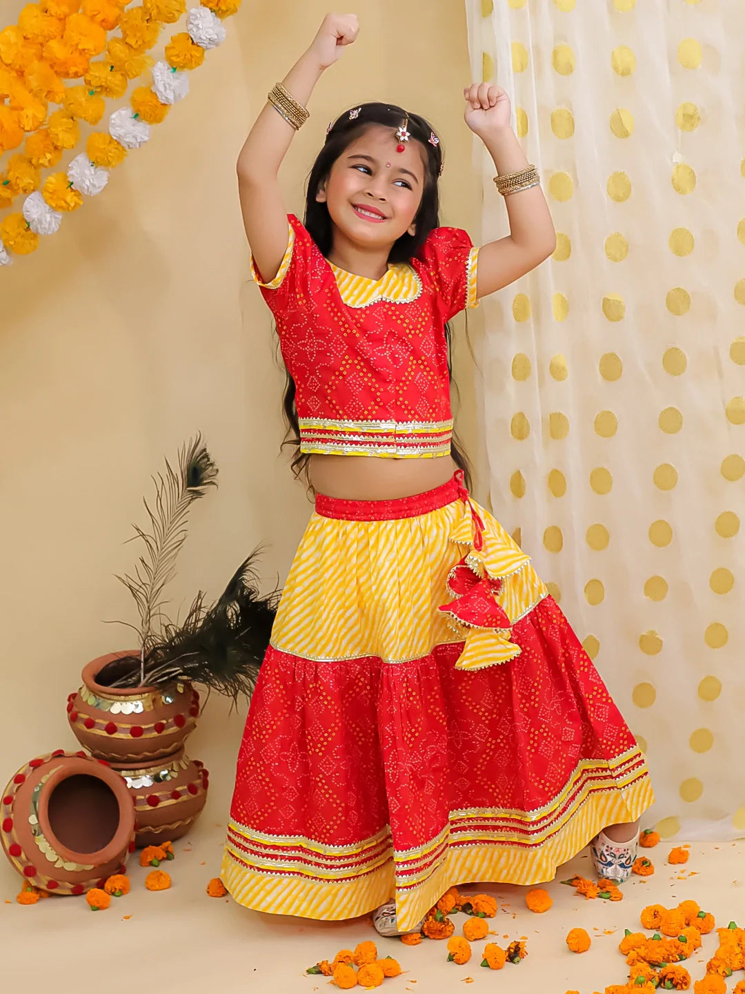 Lehenga Choli Set for Girls - Red | BJ25LC02RDA | DesiQlo