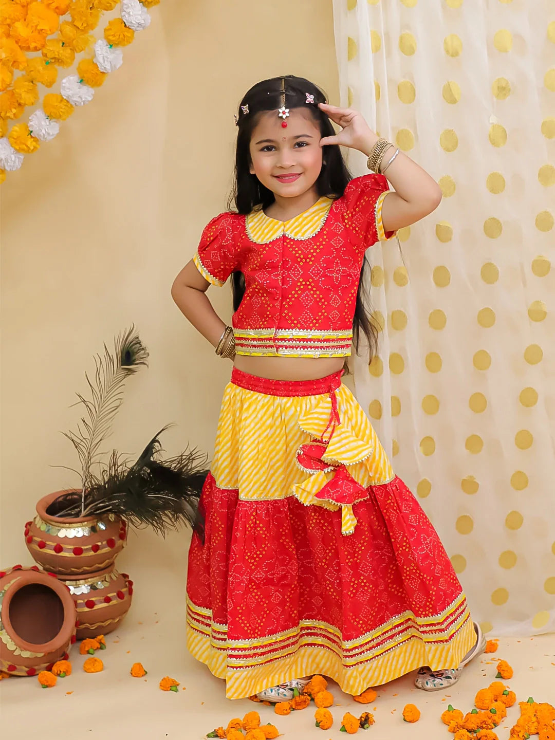Lehenga Choli Set for Girls - Red | BJ25LC02RDA | DesiQlo