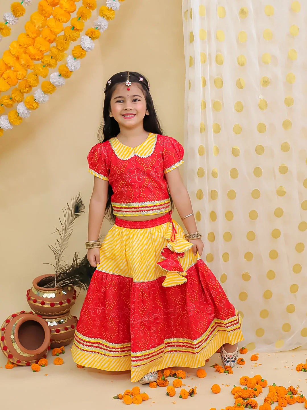 Lehenga Choli Set for Girls - Red | BJ25LC02RDA | DesiQlo