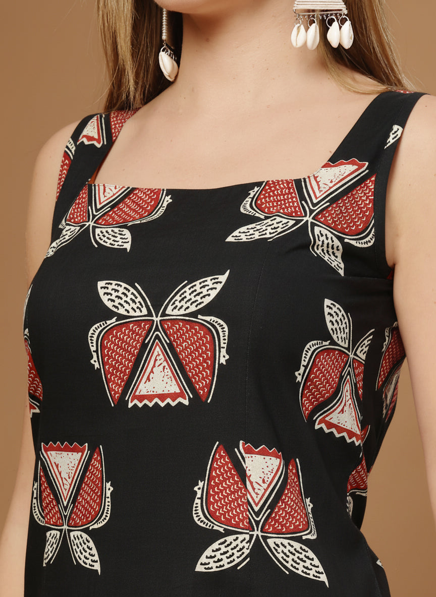 Women's Rust Block Printed Cotton Straight Kurta (BLACKLETTUCE) | Desi