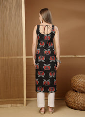 Stylum Women's Rust Block Printed Cotton Straight Kurta (BLACKLETTUCE)