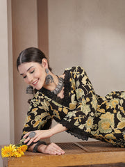 Stylum Women's Black Floral Printed Cotton Straight Kurta (BLACKPOPCORN)