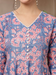 Stylum Women's Blue Floral Printed Cotton Flared Dress (DRSBLUEBOURBON)