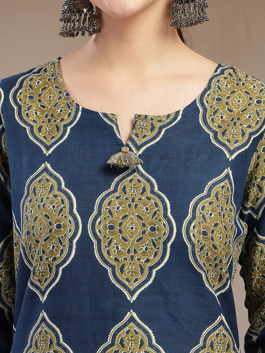 Women's Blue Ethnic Printed Cotton Straight Kurta (BLUERANGER) | DesiQ