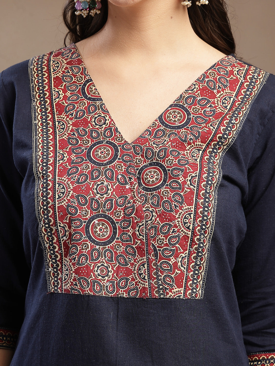 Stylum Women's Navy Blue Solid Cotton Straight Kurta (BLUESTONE)