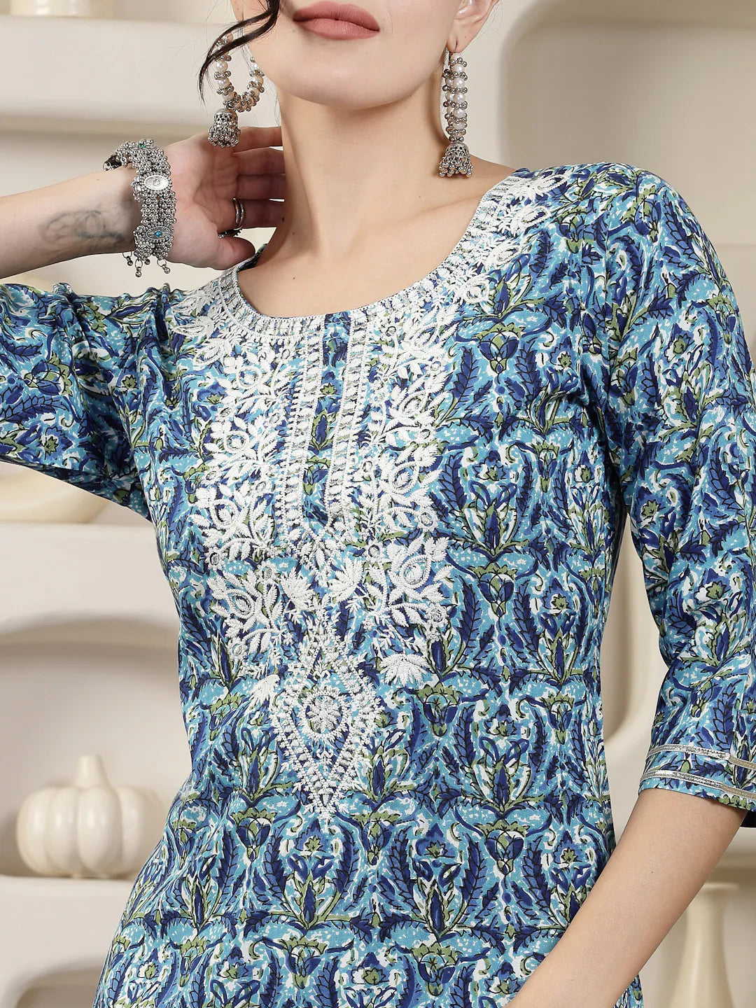 Blue Chikankari Kurti - Embroidered Indian Kurtas for Ladies