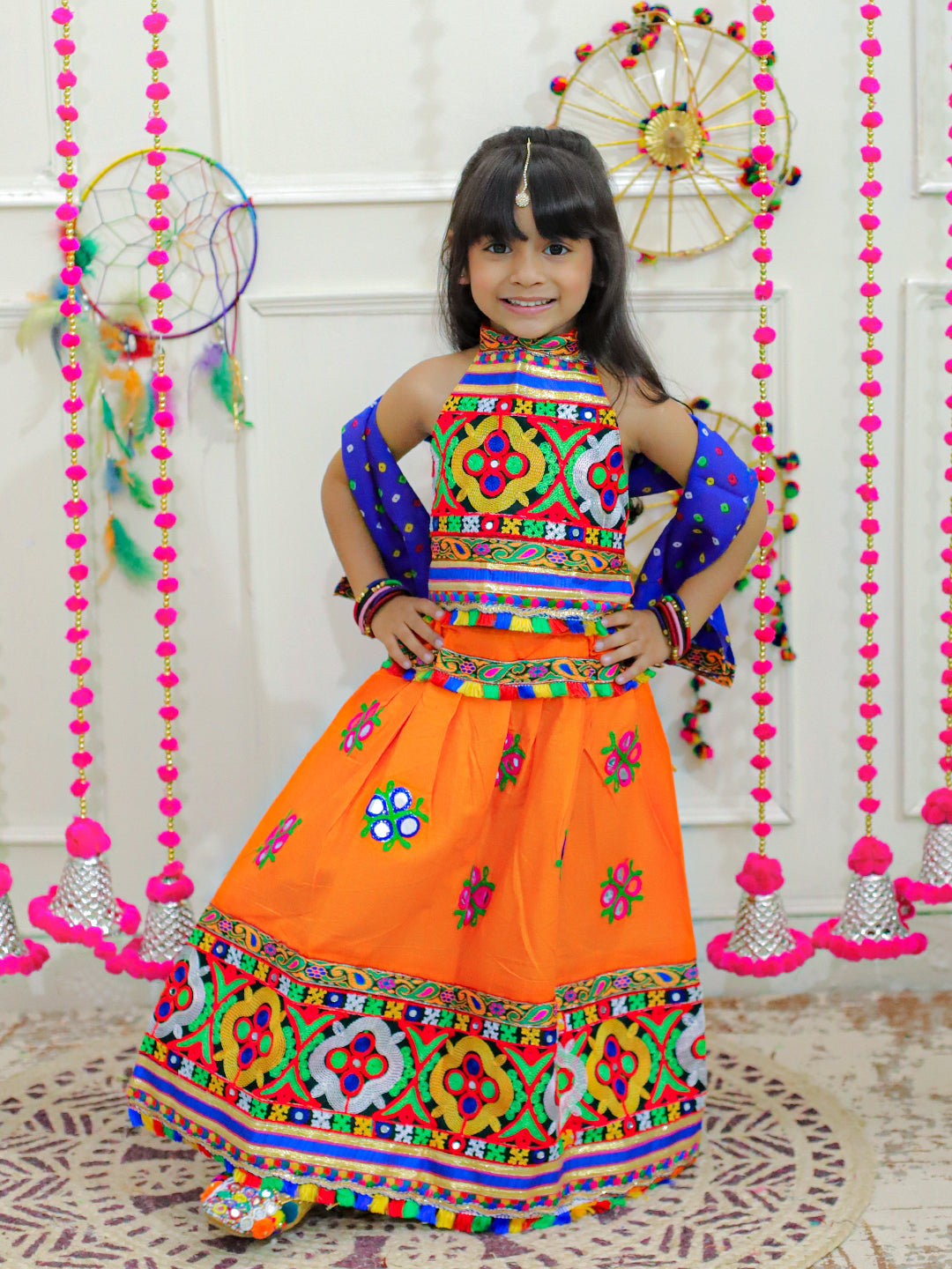 Cotton Lehenga Choli Set for Kids - Orange | BN23LC41ORA