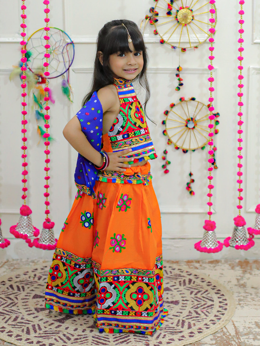 Cotton Lehenga Choli Set for Kids - Orange | BN23LC41ORA | DesiQlo